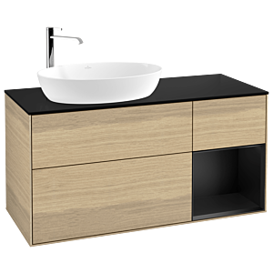 Villeroy und Boch Finion Waschtischunterschrank G932PDPC 120cm, Abdeckplatte black matt, Emotion, Regale Black matt lacquer, Oak Veneer