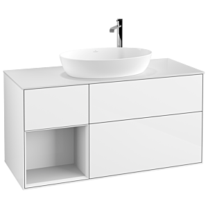 Villeroy und Boch Finion Waschtischunterschrank G941GFGF 120cm, Abdeckplatte white matt, Emotion, Regale Glossy white lacquer, Glossy white lacquer