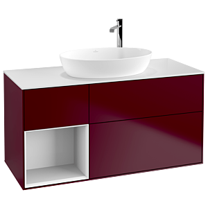 Villeroy et Boch Finion Villeroy et Boch G941GFHB 120cm, plaque de finition blanc mat, Emotion, étagères Laque blanc brillant, Peony Matt