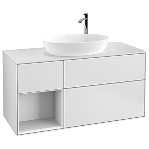 Villeroy und Boch Finion Waschtischunterschrank G941GFMT 120cm, Abdeckplatte white matt, Emotion, Regale Glossy white lacquer, White matt lacquer