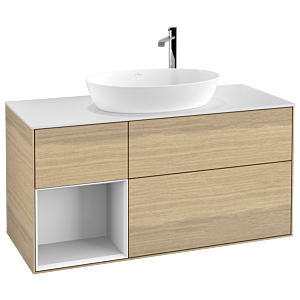 Villeroy und Boch Finion Waschtischunterschrank G941GFPC 120cm, Abdeckplatte white matt, Emotion, Regale Glossy white lacquer, Oak Veneer