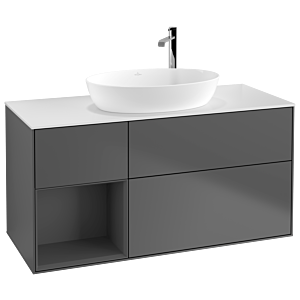 Villeroy et Boch Finion Villeroy et Boch G941GKGK 120cm, plaque de recouvrement blanc mat, Emotion, étagères laqué anthracite mat, anthracite mat