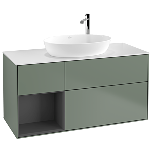 Villeroy und Boch Finion Waschtischunterschrank G941GKGM 120cm, Abdeckplatte white matt, Emotion, Regale Anthracite matt lacquer, Olive Matt Lacquer