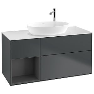 Villeroy und Boch Finion Waschtischunterschrank G941GKHG 120cm, Abdeckplatte white matt, Emotion, Regale Anthracite matt lacquer, Midnight Blue Matt Lacquer