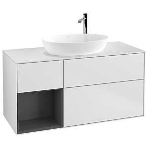Villeroy et Boch Finion Villeroy et Boch G941GKMT 120cm, plaque de recouvrement blanc mat, Emotion, étagères laqué anthracite mat, laqué blanc mat