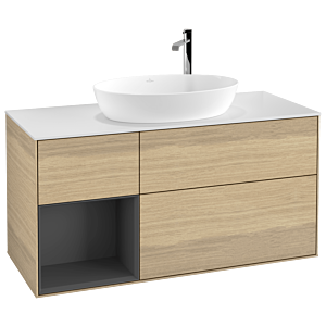 Villeroy und Boch Finion Waschtischunterschrank G941GKPC 120cm, Abdeckplatte white matt, Emotion, Regale Anthracite matt lacquer, Oak Veneer