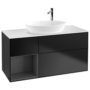 Villeroy und Boch Finion Waschtischunterschrank G941GKPD 120cm, Abdeckplatte white matt, Emotion, Regale Anthracite matt lacquer, Black matt lacquer