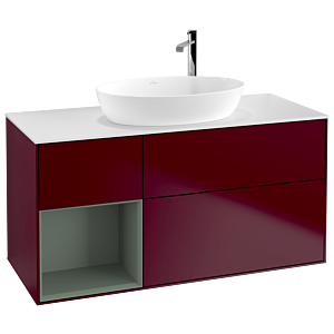 Villeroy und Boch Finion Waschtischunterschrank G941GMHB 120cm, Abdeckplatte white matt, Emotion, Regale Olive matt lacquer, Peony Matt