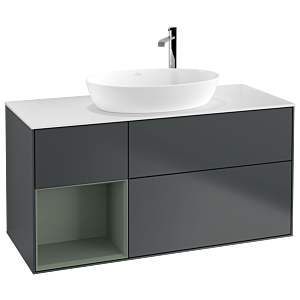 Villeroy et Boch Finion Villeroy et Boch G941GMHG 120cm, plaque de recouvrement blanc mat, Emotion, étagères laqué olive mat, Midnight Blue Matt Lacquer