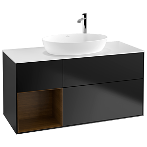 Villeroy und Boch Finion Waschtischunterschrank G941GNPD 120cm, Abdeckplatte white matt, Emotion, Regale Walnut Veneer, Black matt lacquer