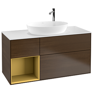 Villeroy and Boch Finion Villeroy and Boch Finion G941HFGN 120cm, cover plate white matt, Emotion, shelves gold matt lacquer, walnut veneer