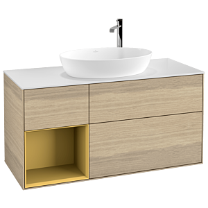Villeroy and Boch Finion Villeroy and Boch Finion G941HFPC 120cm, cover plate white matt, Emotion, shelves gold matt lacquer, Oak Veneer