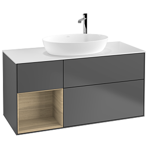Villeroy et Boch Finion Villeroy et Boch G941PCGK 120cm, plaque de recouvrement blanc mat, Emotion, étagères Oak Veneer , anthracite mat