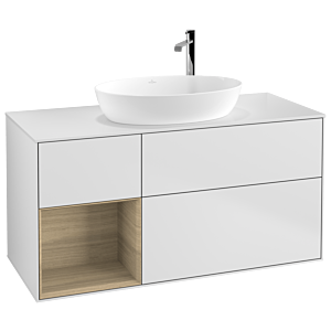 Villeroy und Boch Finion Waschtischunterschrank G941PCMT 120cm, Abdeckplatte white matt, Emotion, Regale Oak Veneer, White matt lacquer