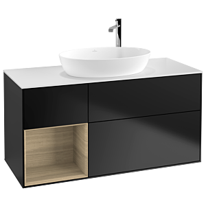 Villeroy und Boch Finion Waschtischunterschrank G941PCPD 120cm, Abdeckplatte white matt, Emotion, Regale Oak Veneer, Black matt lacquer