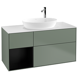 Villeroy und Boch Finion Waschtischunterschrank G941PDGM 120cm, Abdeckplatte white matt, Emotion, Regale Black matt lacquer, Olive Matt Lacquer