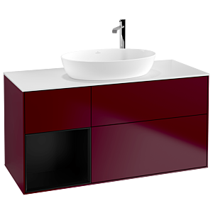 Villeroy und Boch Finion Waschtischunterschrank G941PDHB 120cm, Abdeckplatte white matt, Emotion, Regale Black matt lacquer, Peony Matt