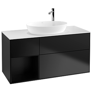 Villeroy et Boch Finion Villeroy et Boch G941PDPD 120cm, plaque de recouvrement blanc mat, Emotion, étagères laqué noir mat, laqué noir mat