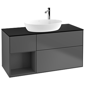 Villeroy et Boch Finion Villeroy et Boch G942GKGK 120cm, plaque de recouvrement noir mat, Emotion, étagères laqué anthracite mat, anthracite mat
