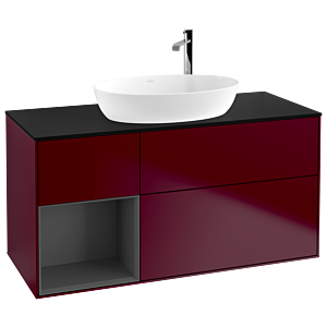 Villeroy et Boch Finion G942GKHB 120cm, plaque de recouvrement noire mate, Emotion, étagères Peony Matt anthracite mat, Peony Matt