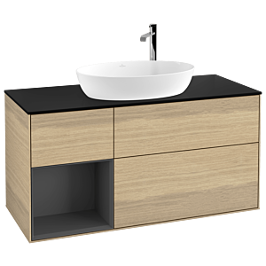 Villeroy und Boch Finion Waschtischunterschrank G942GKPC 120cm, Abdeckplatte black matt, Emotion, Regale Anthracite matt lacquer, Oak Veneer