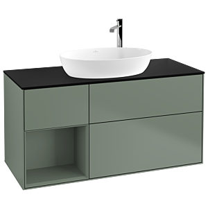 Villeroy und Boch Finion Waschtischunterschrank G942GMGM 120cm, Abdeckplatte black matt, Emotion, Regale Olive matt lacquer, Olive Matt Lacquer