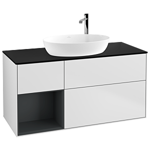Villeroy und Boch Finion Waschtischunterschrank G942HGMT 120cm, Abdeckplatte black matt, Emotion, Regale Midnight matt lacquer, White matt lacquer