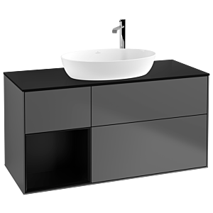 Villeroy und Boch Finion Waschtischunterschrank G942PDGK 120cm, Abdeckplatte black matt, Emotion, Regale Black matt lacquer, Anthracite matt