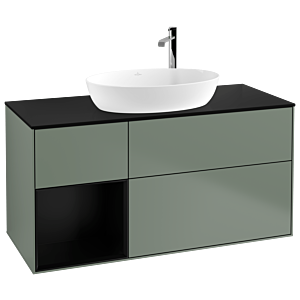 Villeroy und Boch Finion Waschtischunterschrank G942PDGM 120cm, Abdeckplatte black matt, Emotion, Regale Black matt lacquer, Olive Matt Lacquer
