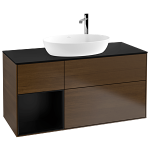 Villeroy und Boch Finion Waschtischunterschrank G942PDGN 120cm, Abdeckplatte black matt, Emotion, Regale Black matt lacquer, Walnut veneer