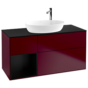 Villeroy et Boch Finion Villeroy et Boch G942PDHB 120cm, plaque de recouvrement noire mate, Emotion, étagères Peony Matt noir mat, Peony Matt