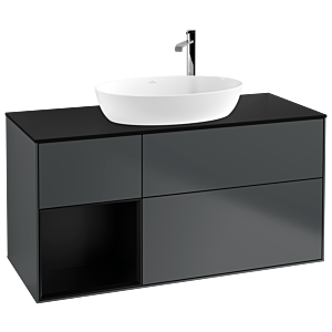Villeroy und Boch Finion Waschtischunterschrank G942PDHG 120cm, Abdeckplatte black matt, Emotion, Regale Black matt lacquer, Midnight Blue Matt Lacquer