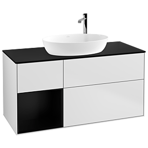 Villeroy und Boch Finion Waschtischunterschrank G942PDMT 120cm, Abdeckplatte black matt, Emotion, Regale Black matt lacquer, White matt lacquer