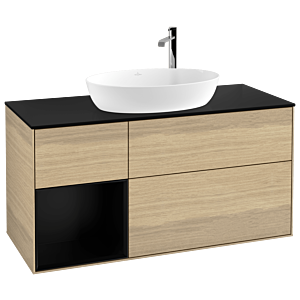 Villeroy und Boch Finion Waschtischunterschrank G942PDPC 120cm, Abdeckplatte black matt, Emotion, Regale Black matt lacquer, Oak Veneer