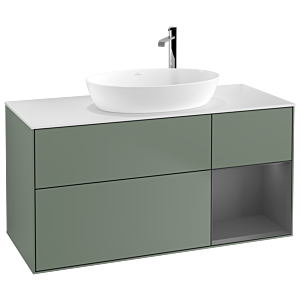 Villeroy und Boch Finion Waschtischunterschrank G951GKGM 120cm, Abdeckplatte white matt, Emotion, Regale Anthracite matt lacquer, Olive Matt Lacquer