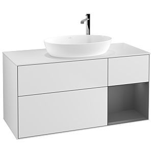 Villeroy et Boch Finion Villeroy et Boch G951GKMT 120cm, plaque de recouvrement blanc mat, Emotion, étagères laqué anthracite mat, laqué blanc mat