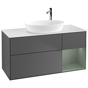 Villeroy and Boch Finion Villeroy and Boch Finion G951GMGK 120cm, cover plate white matt, Emotion, shelves olive matt lacquer, anthracite matt