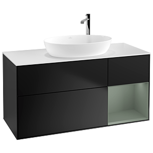 Villeroy und Boch Finion Waschtischunterschrank G951GMPD 120cm, Abdeckplatte white matt, Emotion, Regale Olive matt lacquer, Black matt lacquer