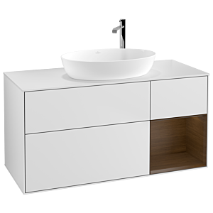 Villeroy et Boch Finion Villeroy et Boch G951GNMT 120cm, plaque de recouvrement blanc mat, Emotion, étagères Walnut Veneer , laqué blanc mat