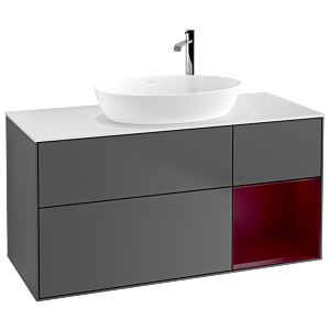Villeroy et Boch Finion Villeroy et Boch G951HBGK 120cm, plaque de finition blanc mat, Emotion, étagères Peony laqué mat, anthracite mat