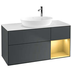 Villeroy et Boch Finion Villeroy et Boch G951HFHG 120cm, plaque de recouvrement blanc mat, Emotion, étagères laqué mat or, Midnight Blue Matt Lacquer