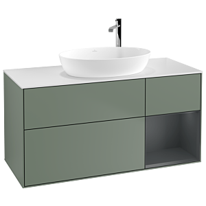 Villeroy und Boch Finion Waschtischunterschrank G951HGGM 120cm, Abdeckplatte white matt, Emotion, Regale Midnight matt lacquer, Olive Matt Lacquer
