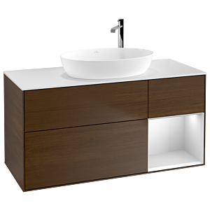 Villeroy und Boch Finion Waschtischunterschrank G951MTGN 120cm, Abdeckplatte white matt, Emotion, Regale White matt lacquer, Walnut veneer