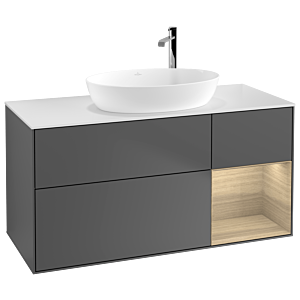 Villeroy und Boch Finion Waschtischunterschrank G951PCGK 120cm, Abdeckplatte white matt, Emotion, Regale Oak Veneer, Anthracite matt