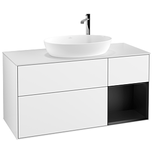Villeroy und Boch Finion Waschtischunterschrank G951PDGF 120cm, Abdeckplatte white matt, Emotion, Regale Black matt lacquer, Glossy white lacquer