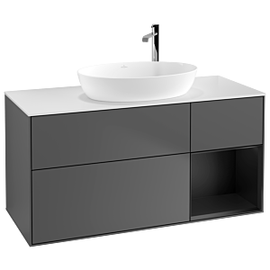 Villeroy und Boch Finion Waschtischunterschrank G951PDGK 120cm, Abdeckplatte white matt, Emotion, Regale Black matt lacquer, Anthracite matt