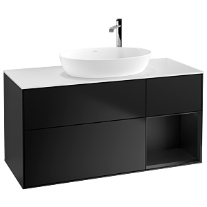 Villeroy et Boch Finion Villeroy et Boch G951PDPD 120cm, plaque de recouvrement blanc mat, Emotion, étagères laqué noir mat, laqué noir mat
