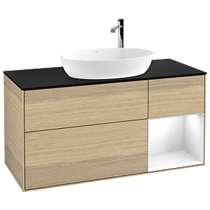 Villeroy und Boch Finion Waschtischunterschrank G952GFPC 120cm, Abdeckplatte black matt, Emotion, Regale Glossy white lacquer, Oak Veneer