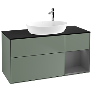 Villeroy und Boch Finion Waschtischunterschrank G952GKGM 120cm, Abdeckplatte black matt, Emotion, Regale Anthracite matt lacquer, Olive Matt Lacquer