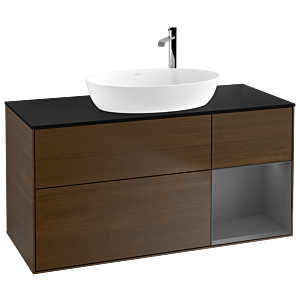 Villeroy und Boch Finion Waschtischunterschrank G952GKGN 120cm, Abdeckplatte black matt, Emotion, Regale Anthracite matt lacquer, Walnut veneer
